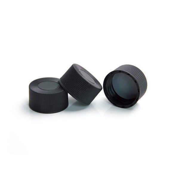 Nature PTFE/Nature Silicone Septa 22 × 3 mm, 24 mm Black Screw Polypropylene Cap, Closed-Top, 100/pk