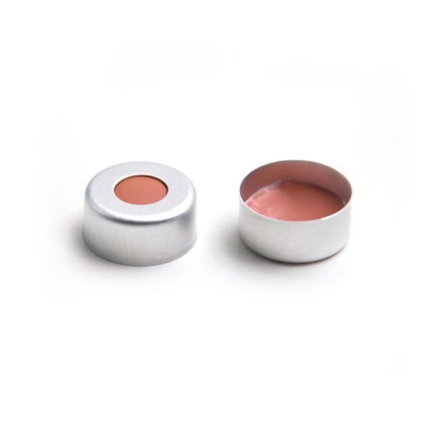 Transparent PTFE/Red PTFE Septa, 11 mm Crimp-Top Aluminium Cap, 5.5 mm Centre Hole, 100/pk